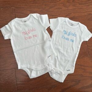 New onesies, personalized “my doula loves me” two gerber onesies, new
